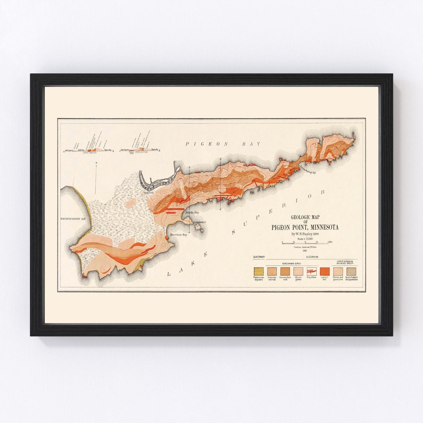 vintage map of Pigeon Point, Minnesota, Lake Superior, 1910