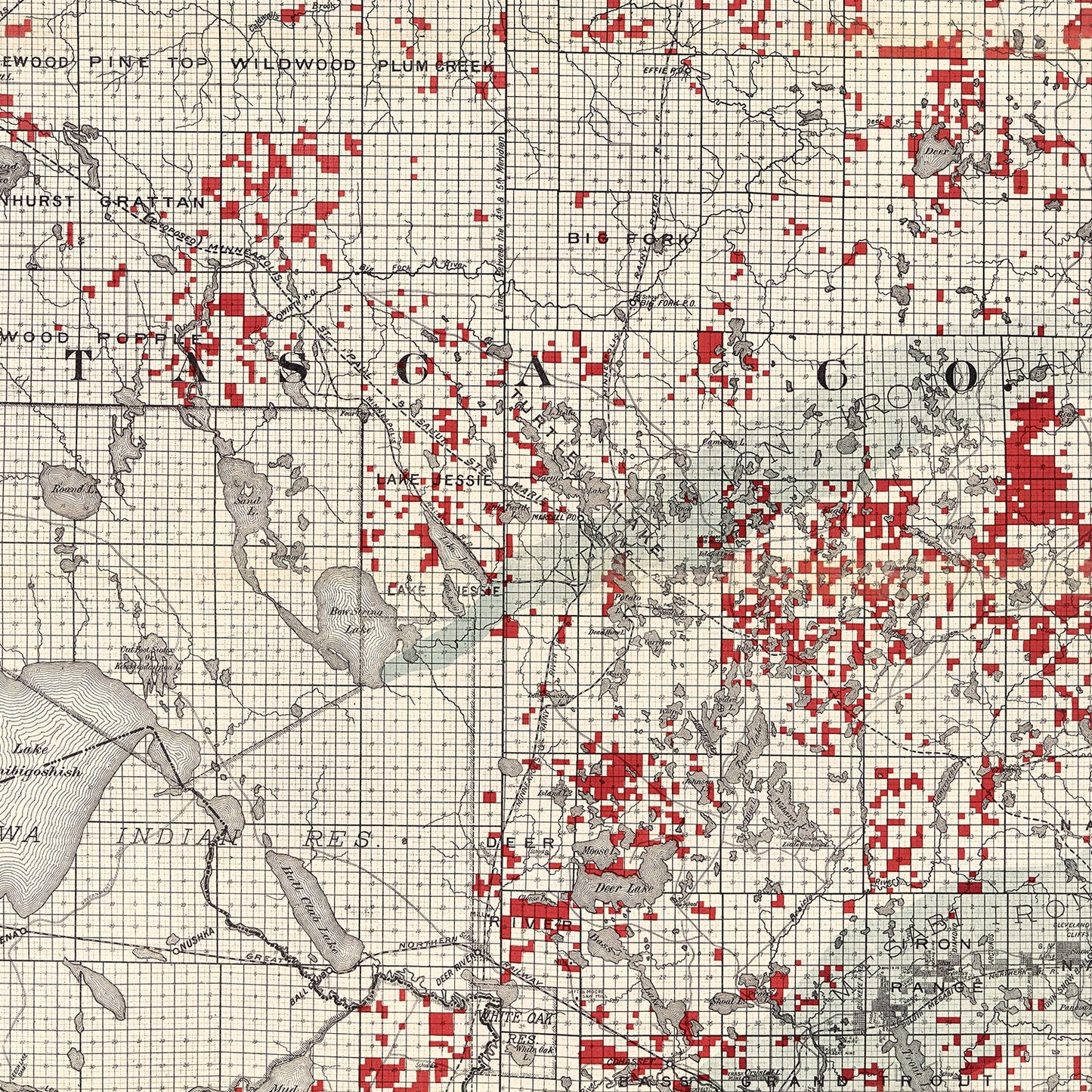 Vintage Map of Itasca County, Minnesota, 1908