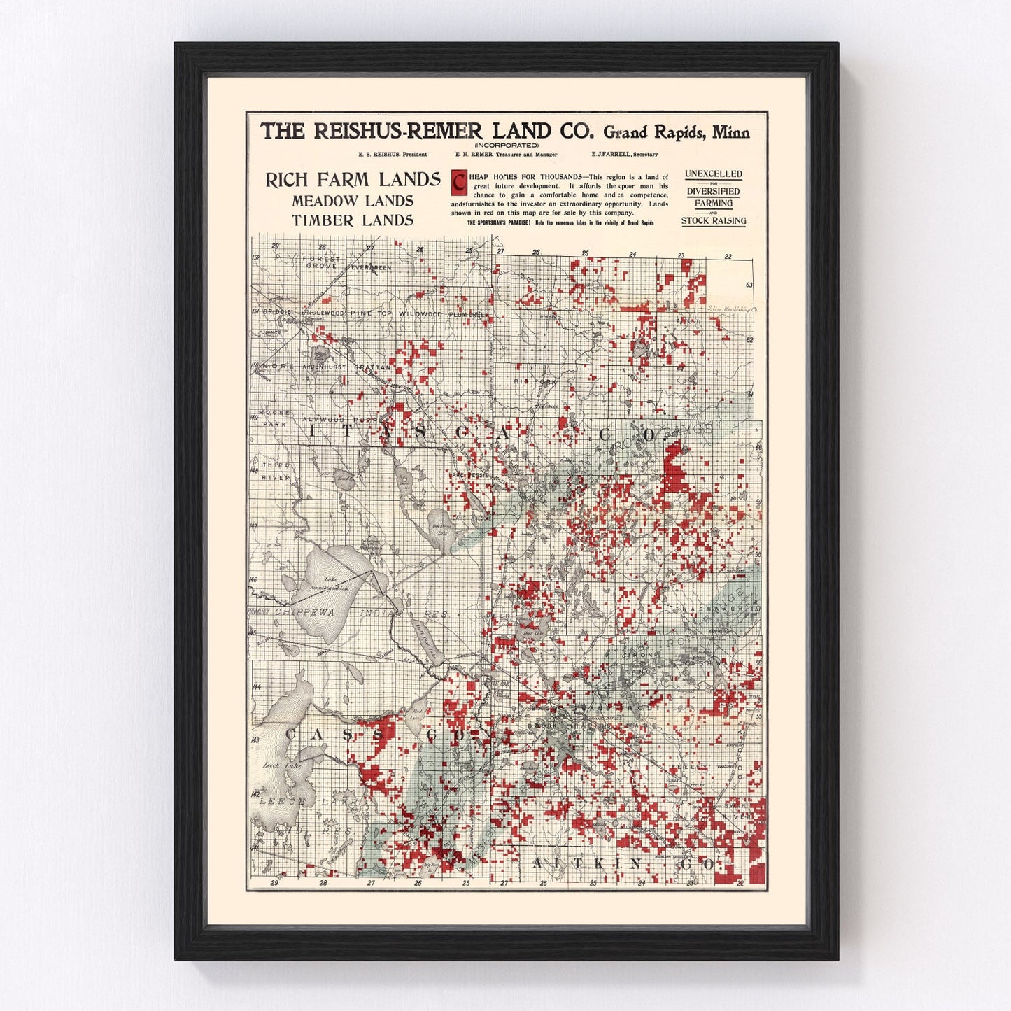Vintage map of Itasca County, Minnesota, 1908