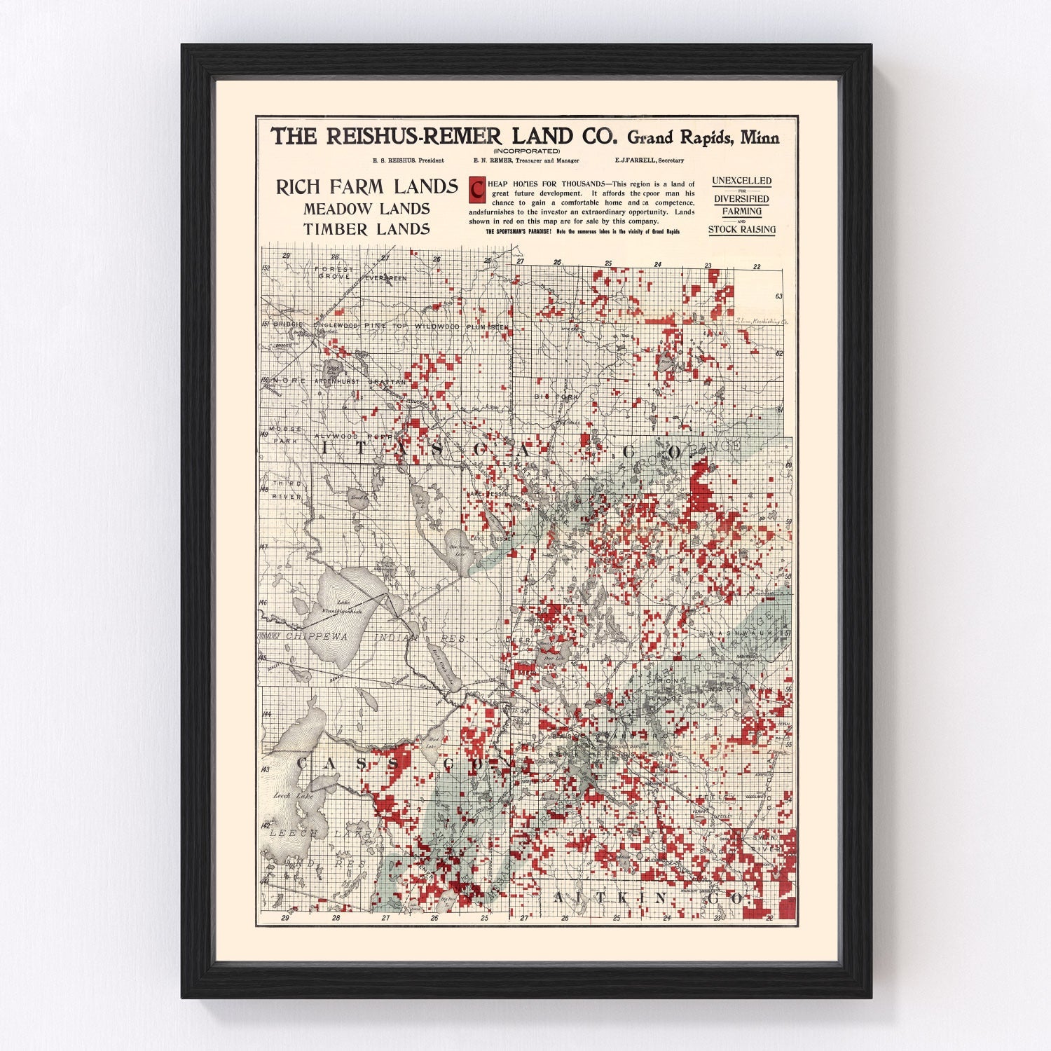 Vintage map of Itasca County, Minnesota, 1908