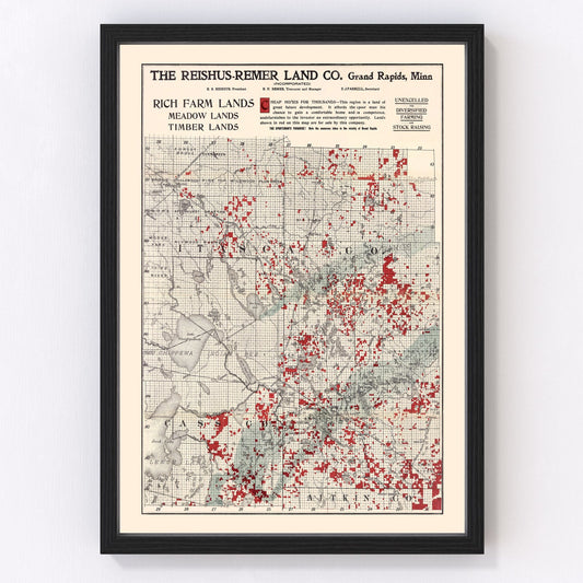 Vintage map of Itasca County, Minnesota, 1908