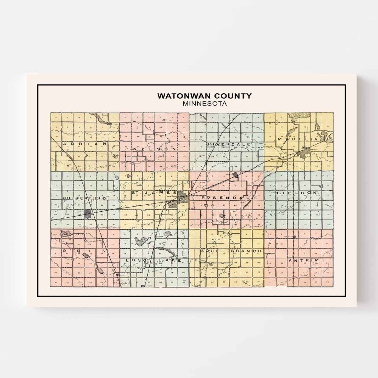 Vintage Map of Watonwan County, Minnesota, 1907