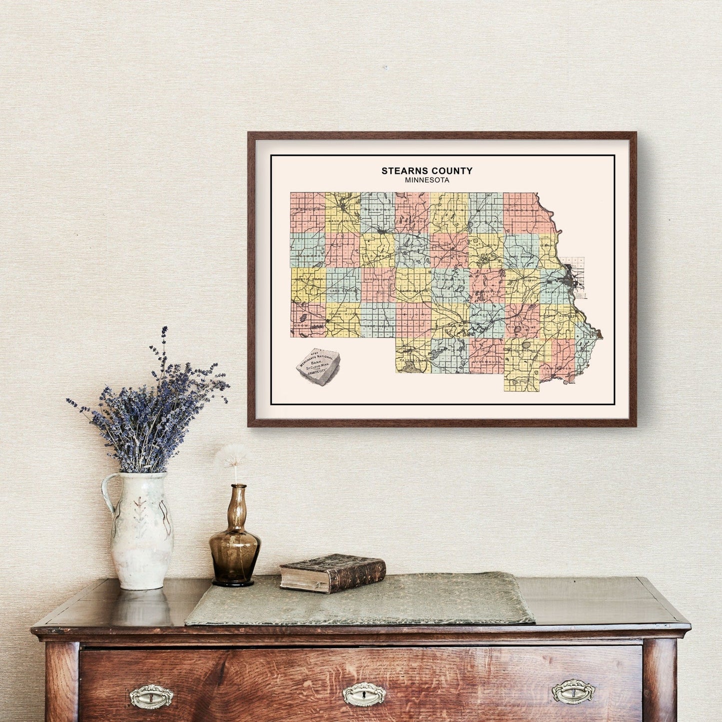 Vintage Map of Stearns County, Minnesota, 1907