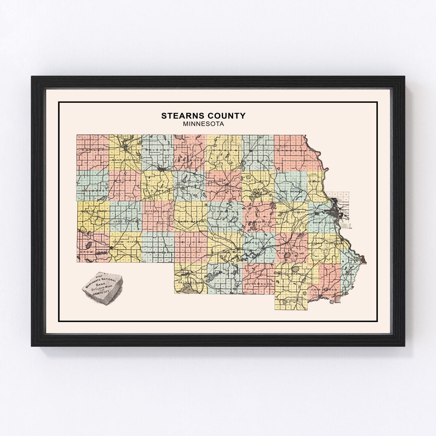Vintage map of Stearns County, Minnesota, 1907