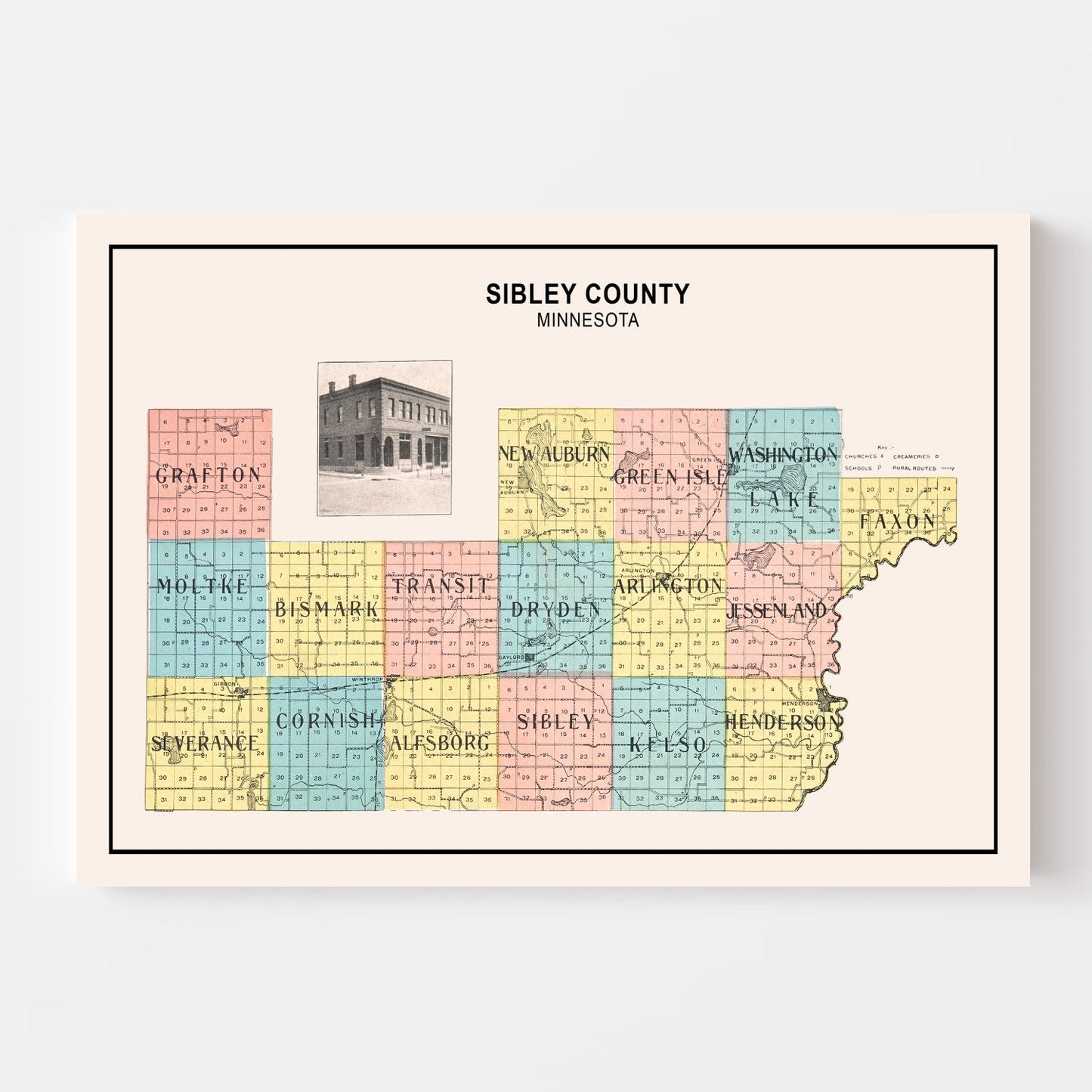 Vintage Map of Sibley County, Minnesota, 1907