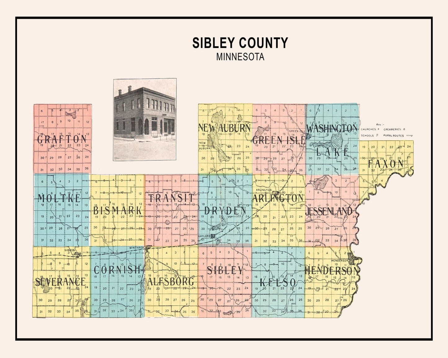 Vintage Map of Sibley County, Minnesota, 1907