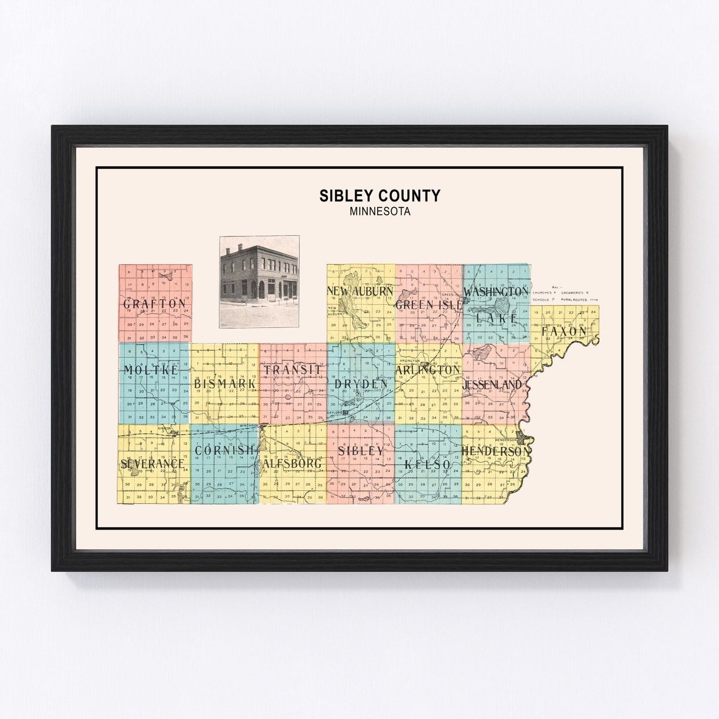 vintage map of Sibley County, Minnesota, 1907