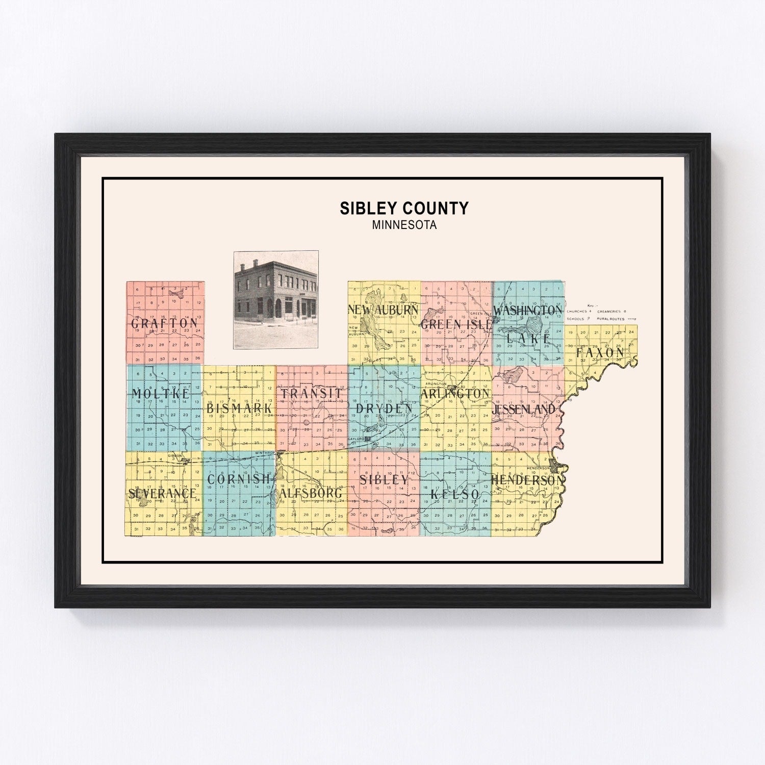 vintage map of Sibley County, Minnesota, 1907