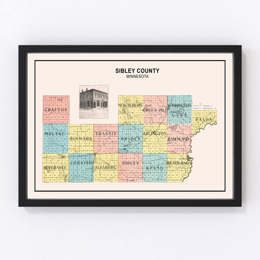 vintage map of Sibley County, Minnesota, 1907