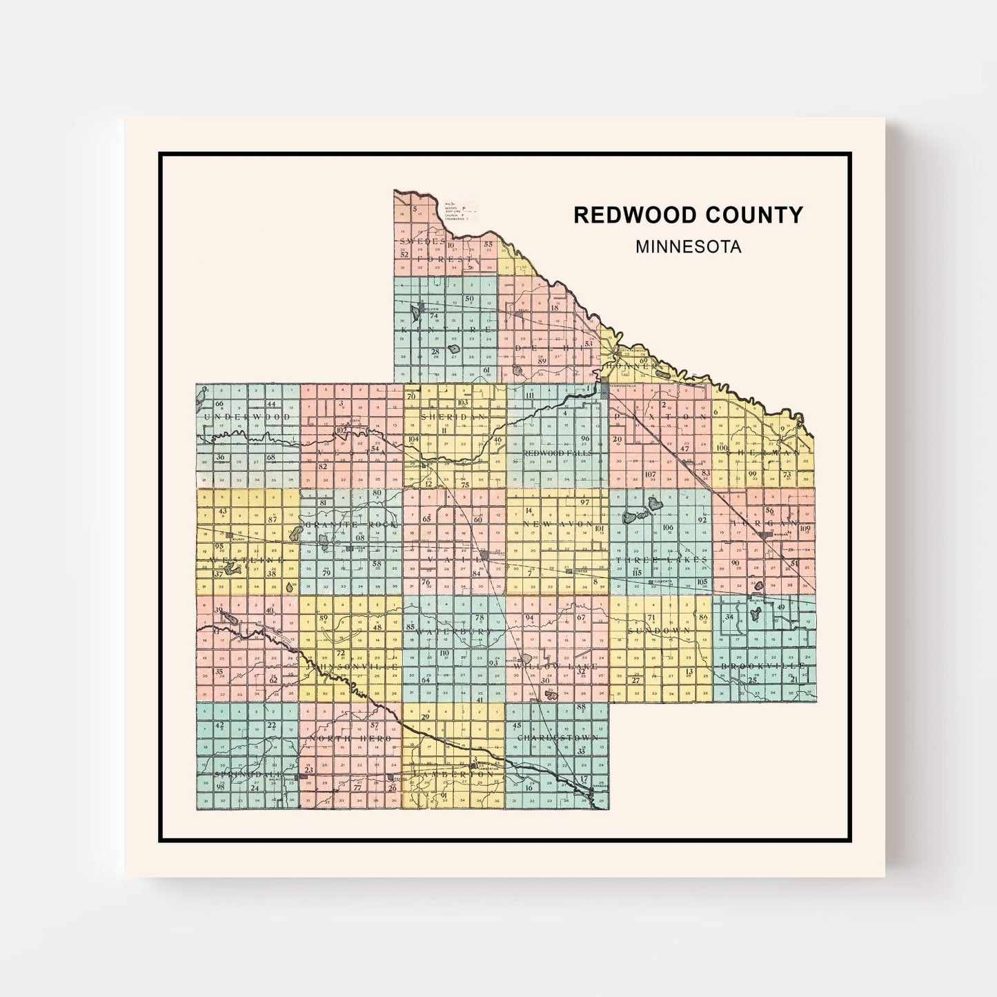 Vintage Map of Redwood County, Minnesota, 1907