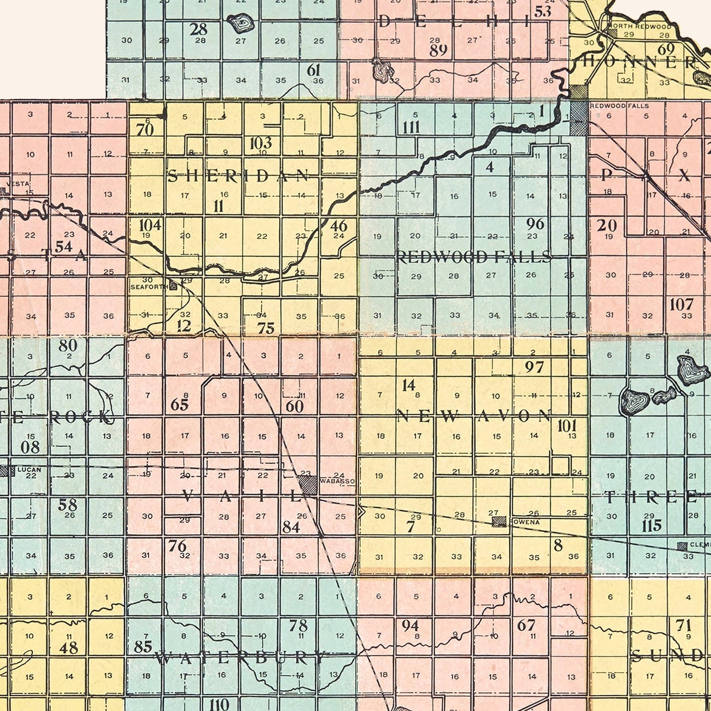 Vintage Map of Redwood County, Minnesota, 1907