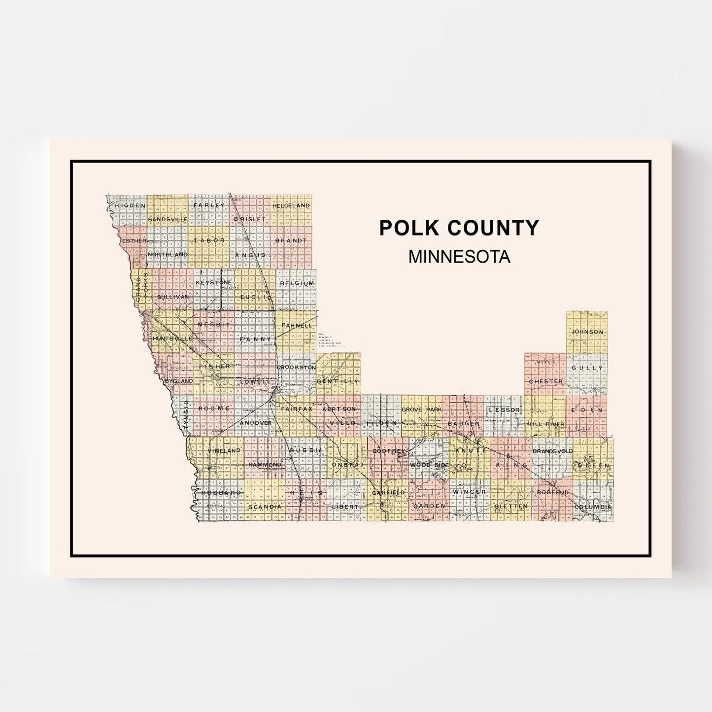 Vintage Map of Polk County, Minnesota, 1907