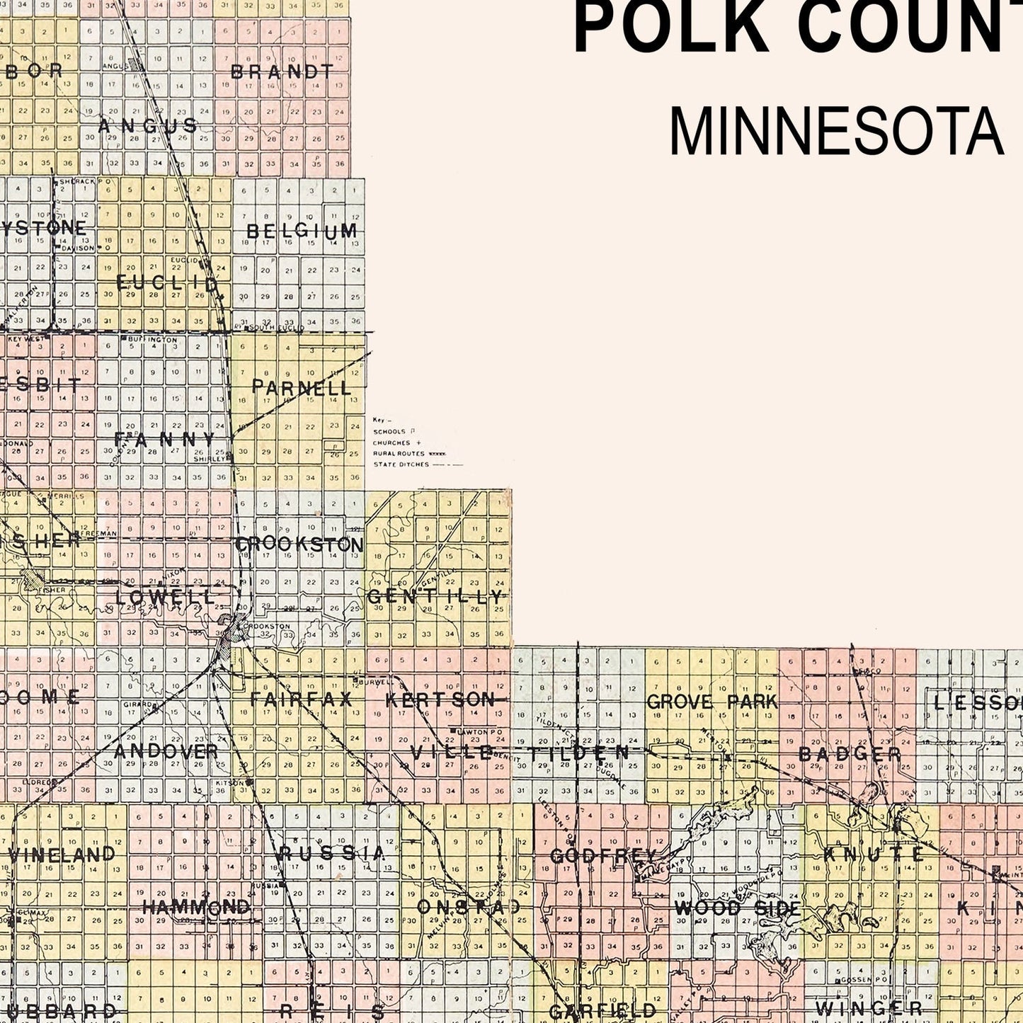 Vintage Map of Polk County, Minnesota, 1907
