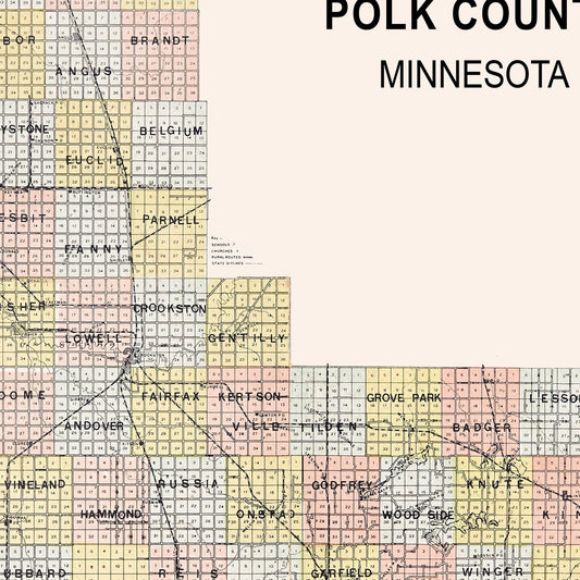 Vintage Map of Polk County, Minnesota, 1907