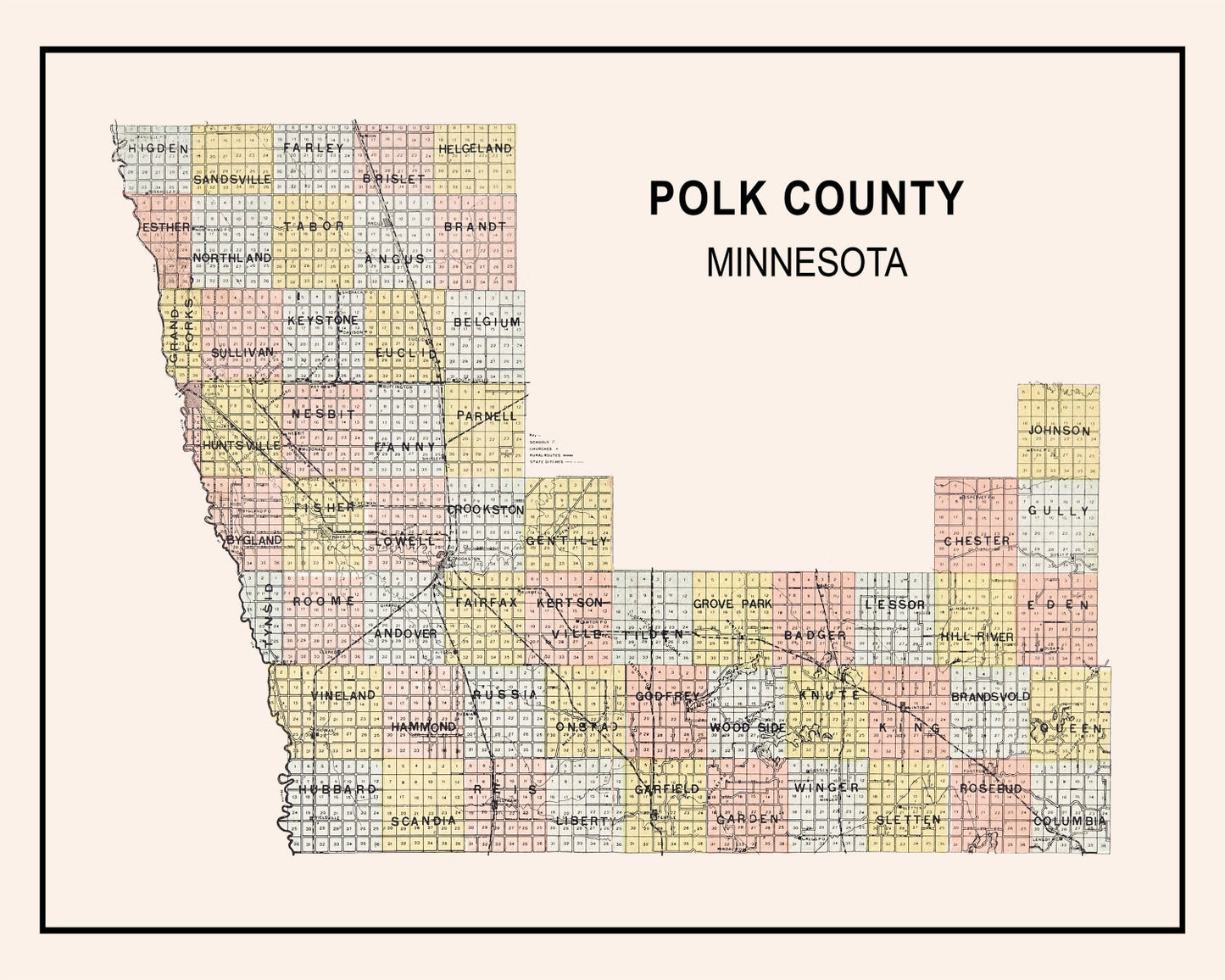Vintage Map of Polk County, Minnesota, 1907