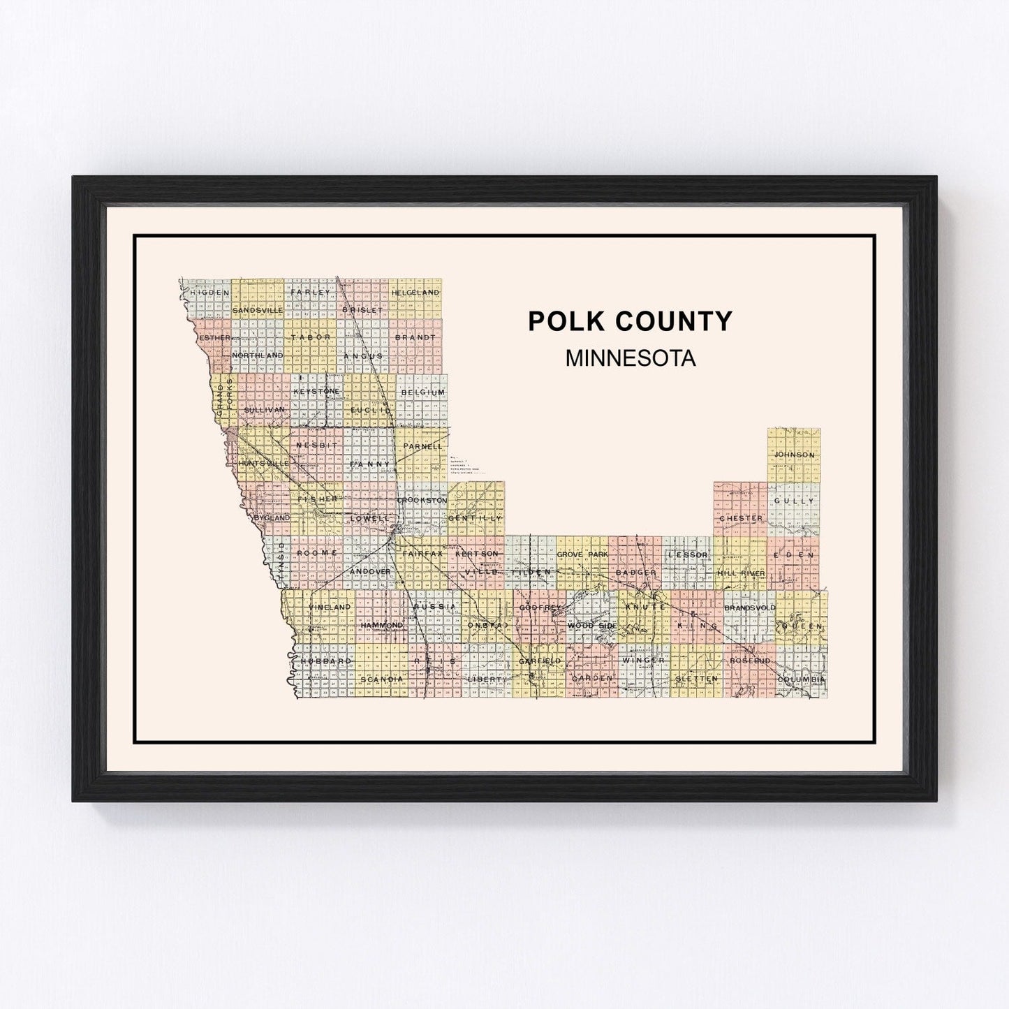 vintage map of Polk County, Minnesota, 1907