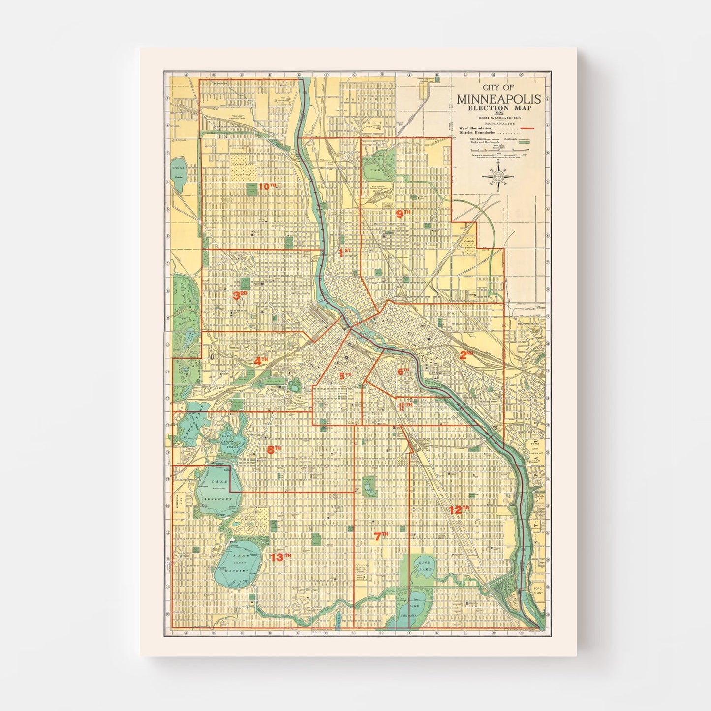 Vintage Map of Minneapolis, Minnesota, 1924