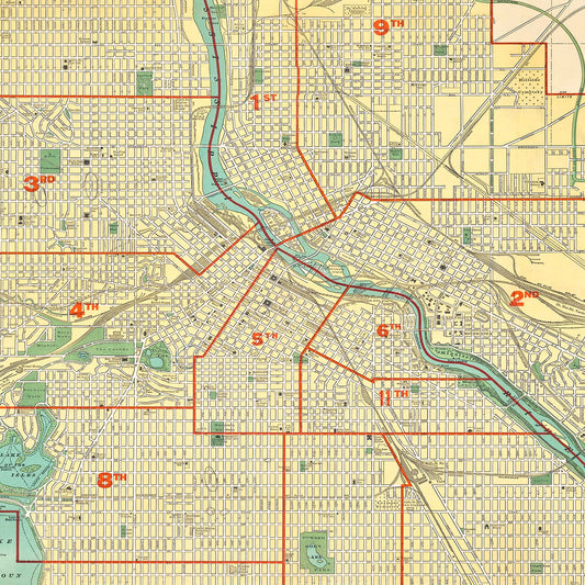 Vintage Map of Minneapolis, Minnesota, 1924