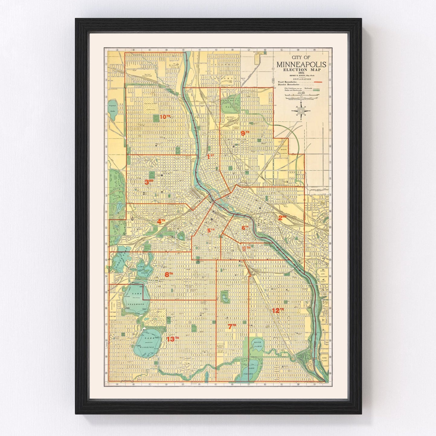 vintage map of Minneapolis, Minnesota, 1924