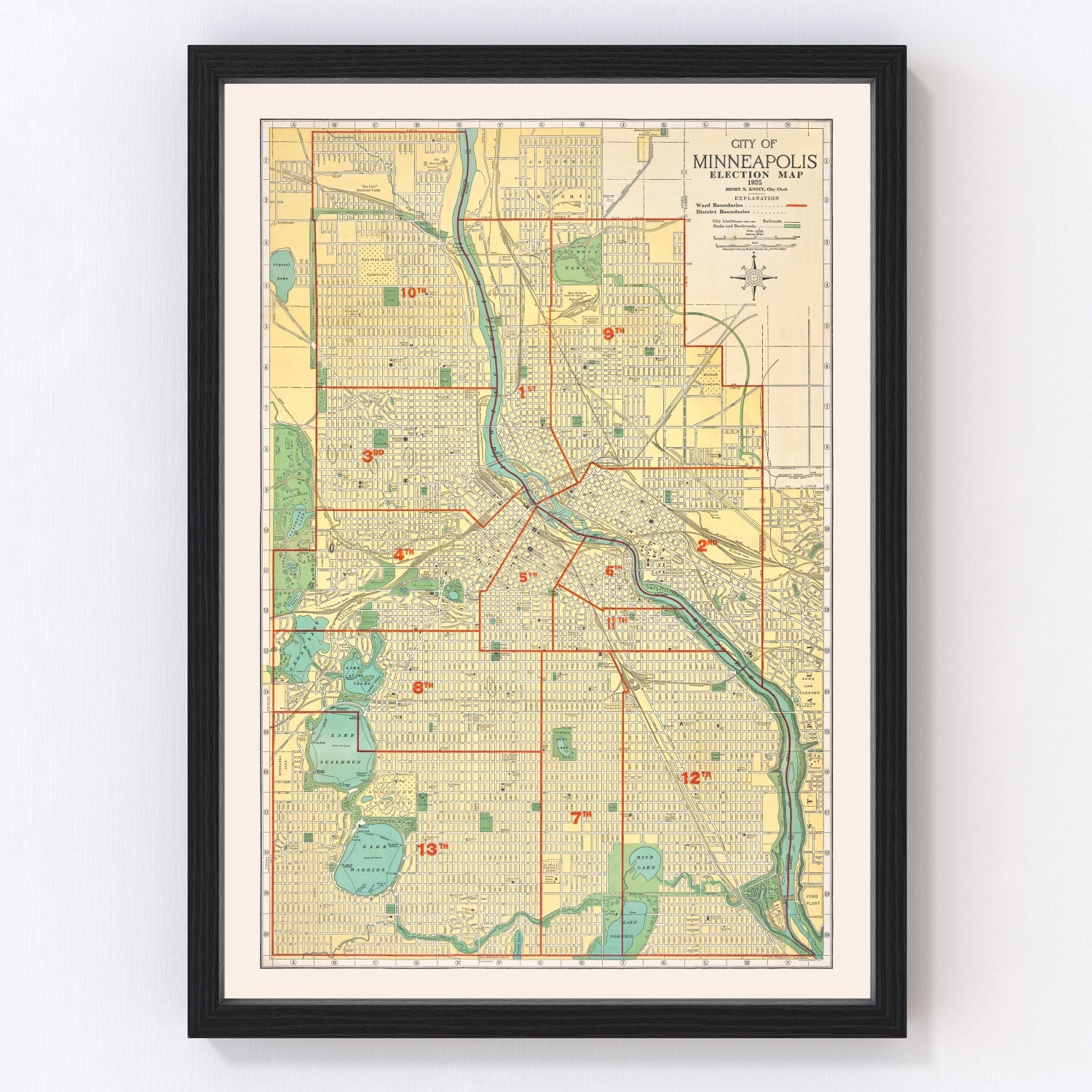 vintage map of Minneapolis, Minnesota, 1924