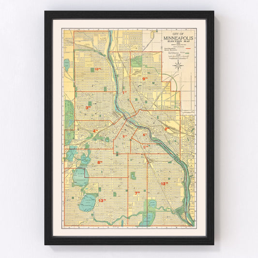 vintage map of Minneapolis, Minnesota, 1924