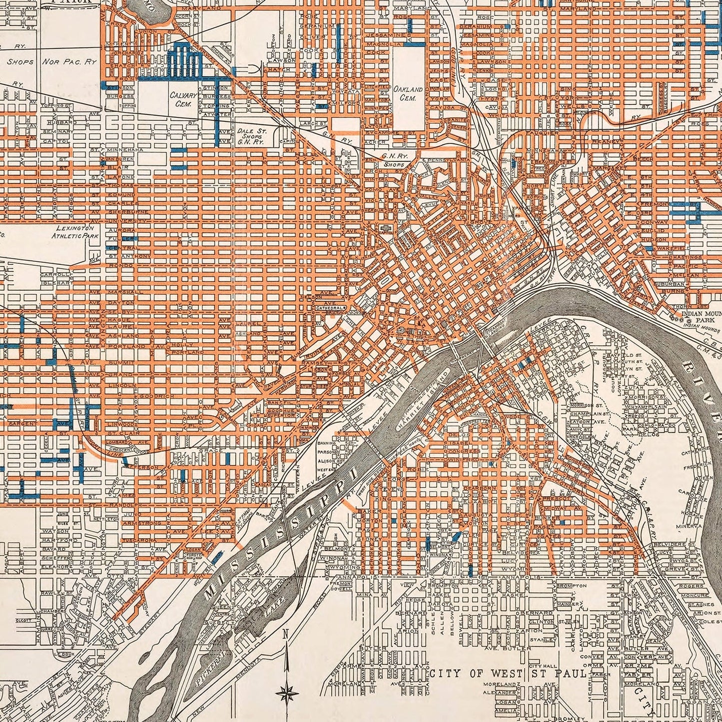 Vintage Map of St. Paul, Minnesota, 1915