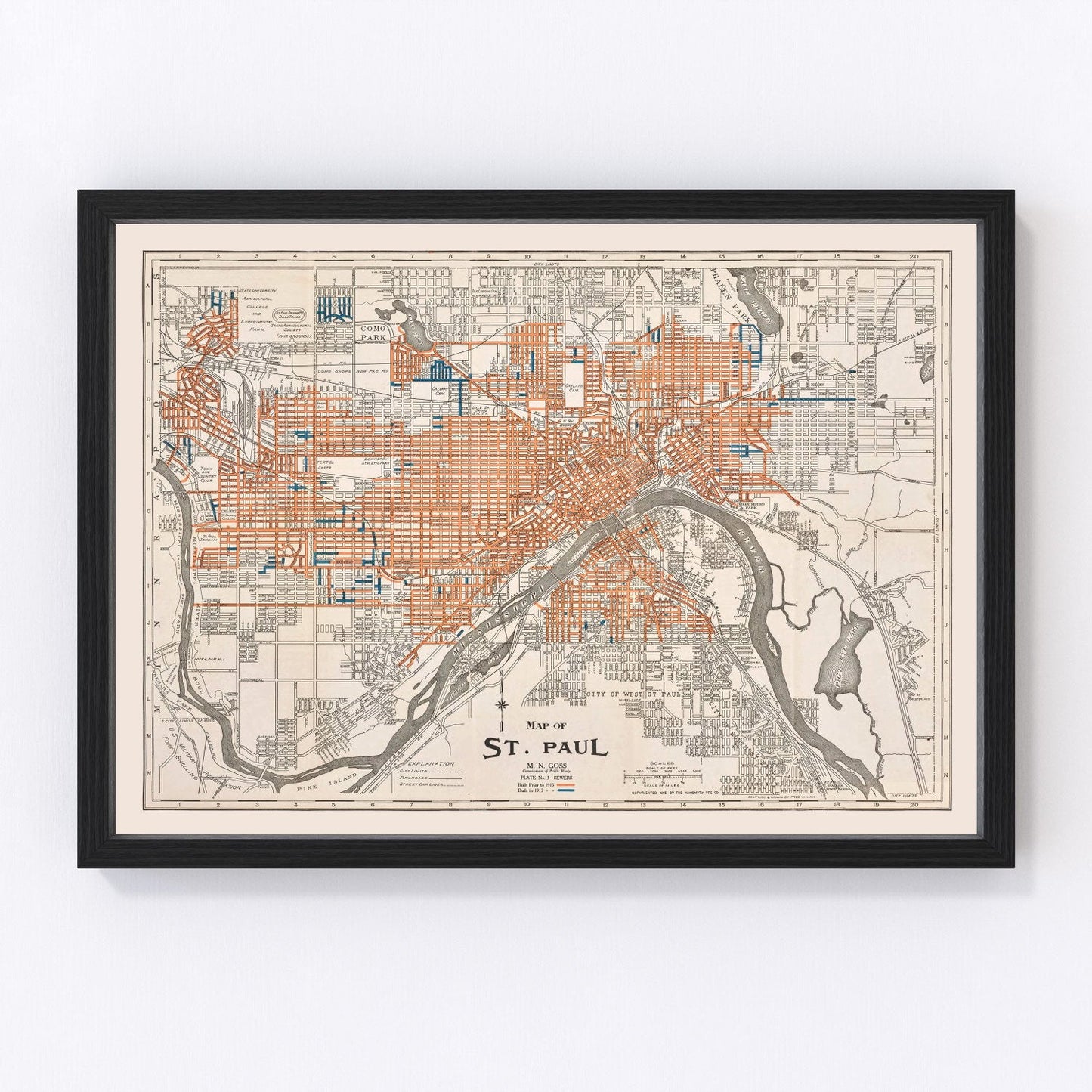 Vintage map of St. Paul, Minnesota, 1915