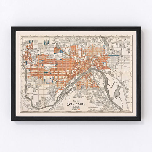 Vintage map of St. Paul, Minnesota, 1915