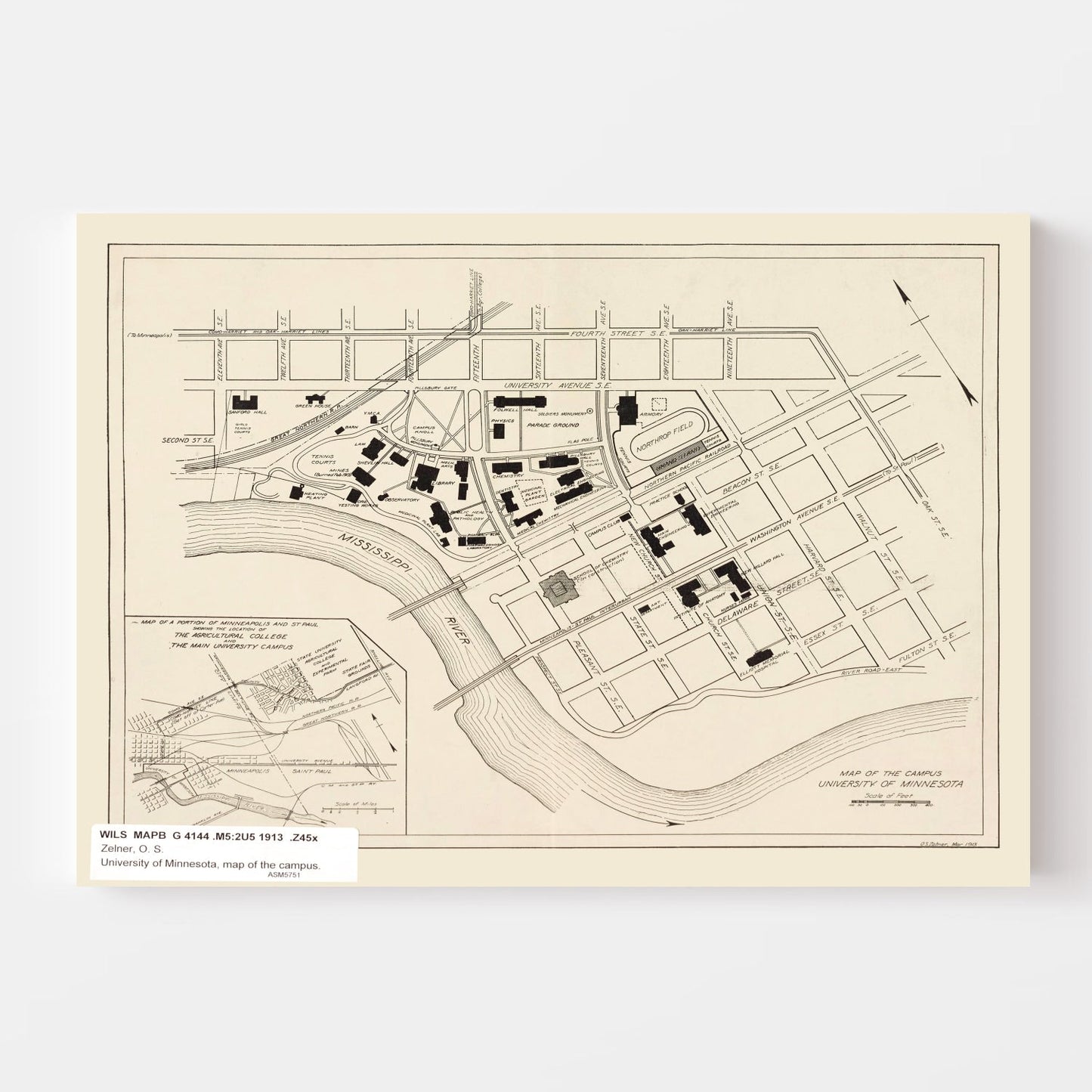 Vintage University of Minnesota Minneapolis Map, 1913