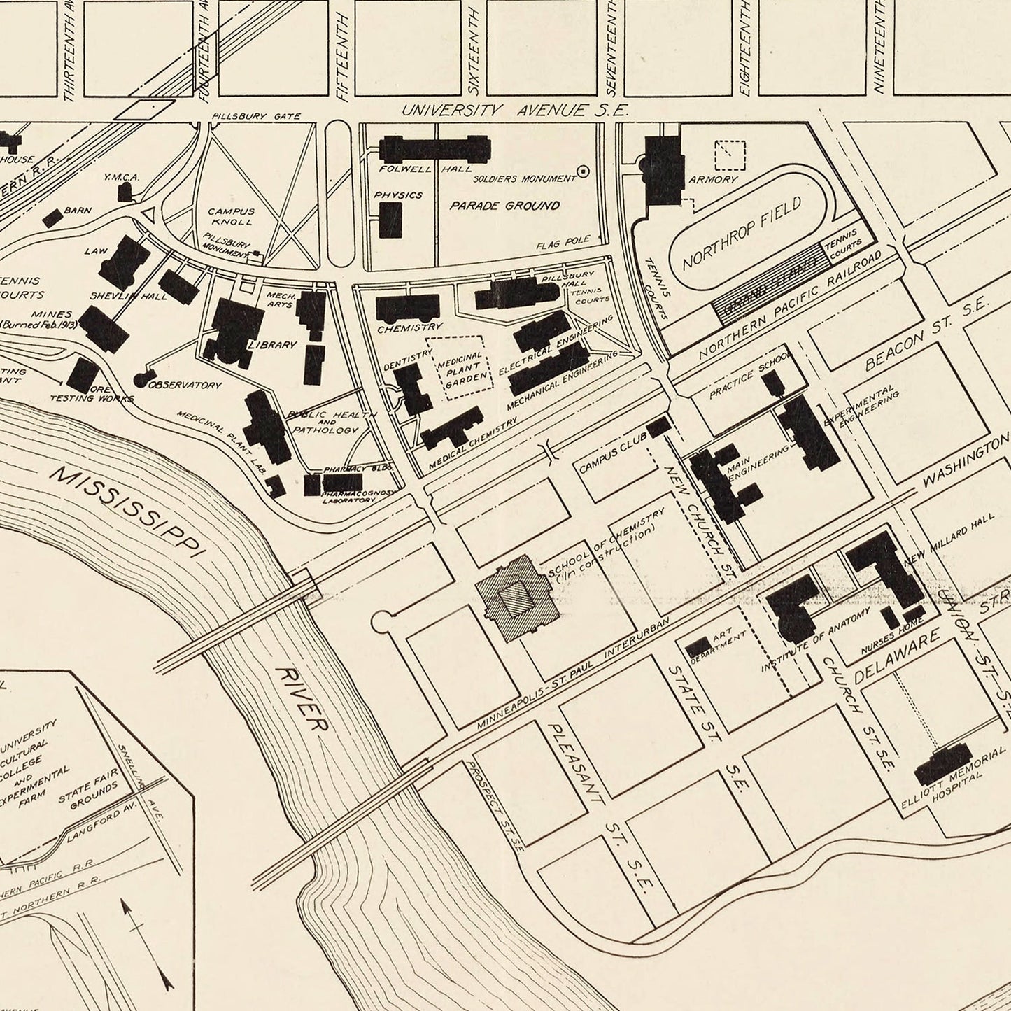 Vintage University of Minnesota Minneapolis Map, 1913