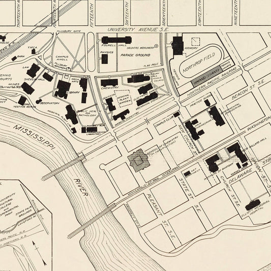 Vintage University of Minnesota Minneapolis Map, 1913