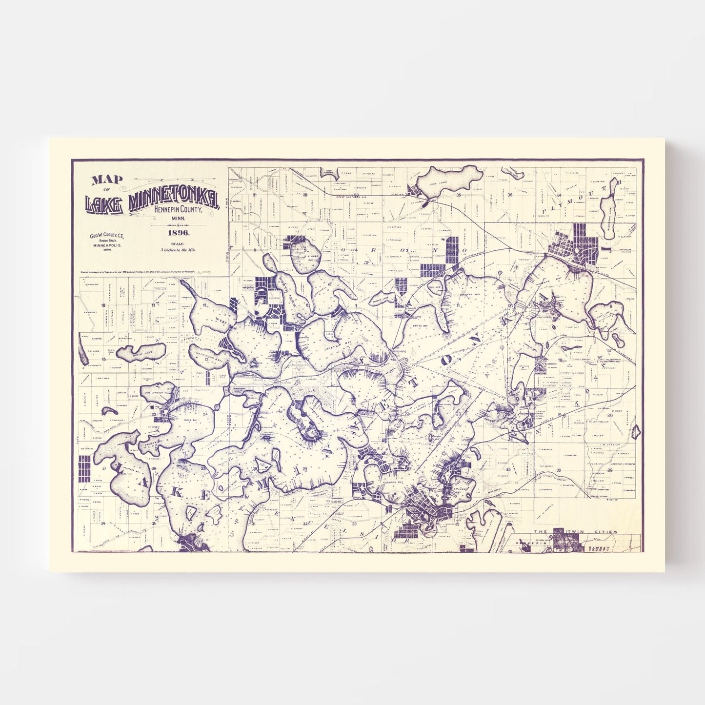 Vintage Map of Lake Minnetonka, Minnesota, 1896