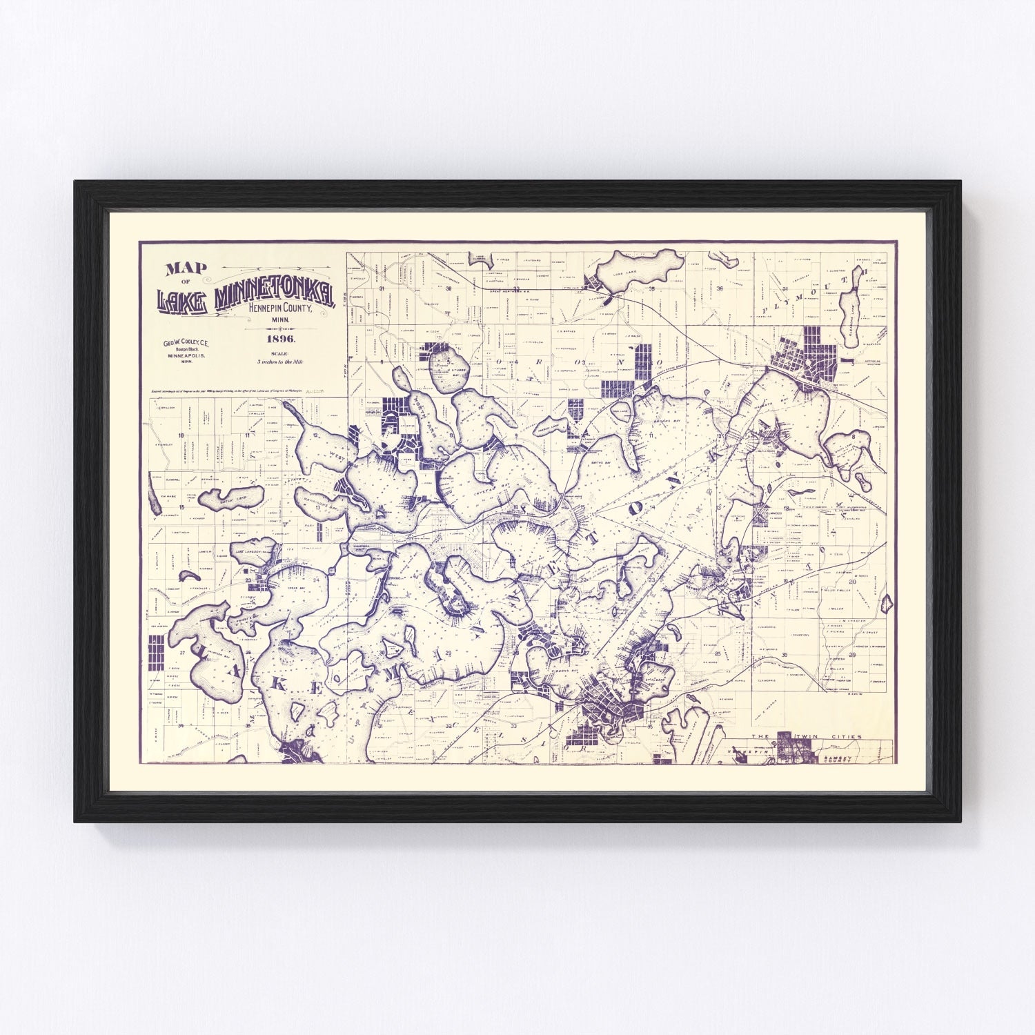 vintage map of Lake Minnetonka, Minnesota, 1896