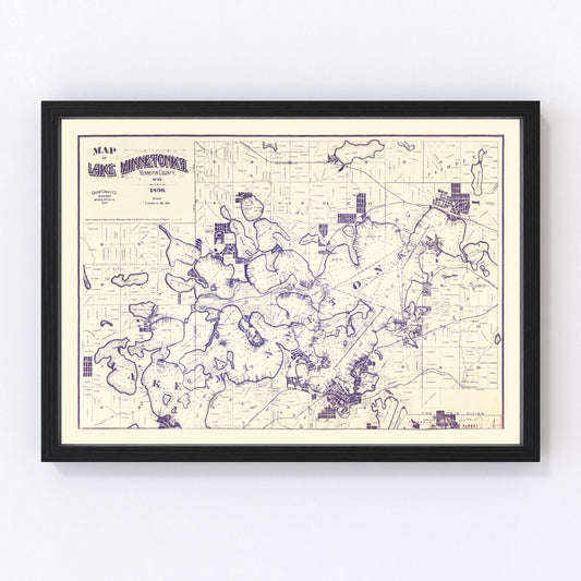 vintage map of Lake Minnetonka, Minnesota, 1896