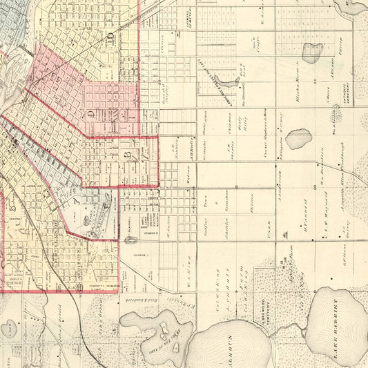 Vintage Map of Minneapolis, Minnesota, 1874