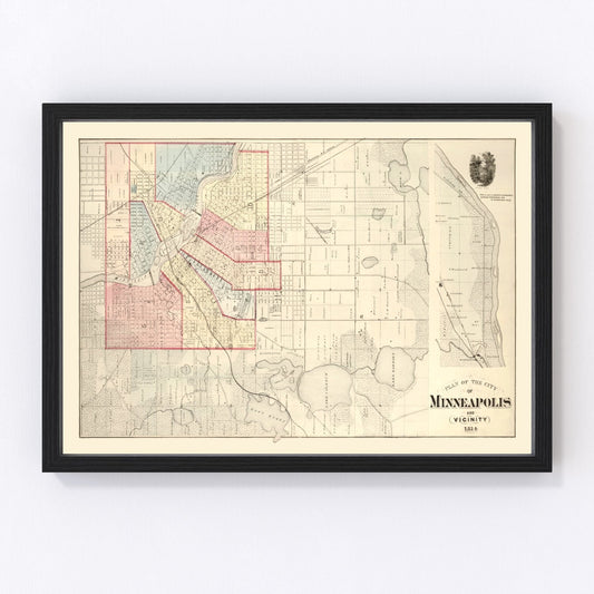 vintage map of Minneapolis, Minnesota, 1874