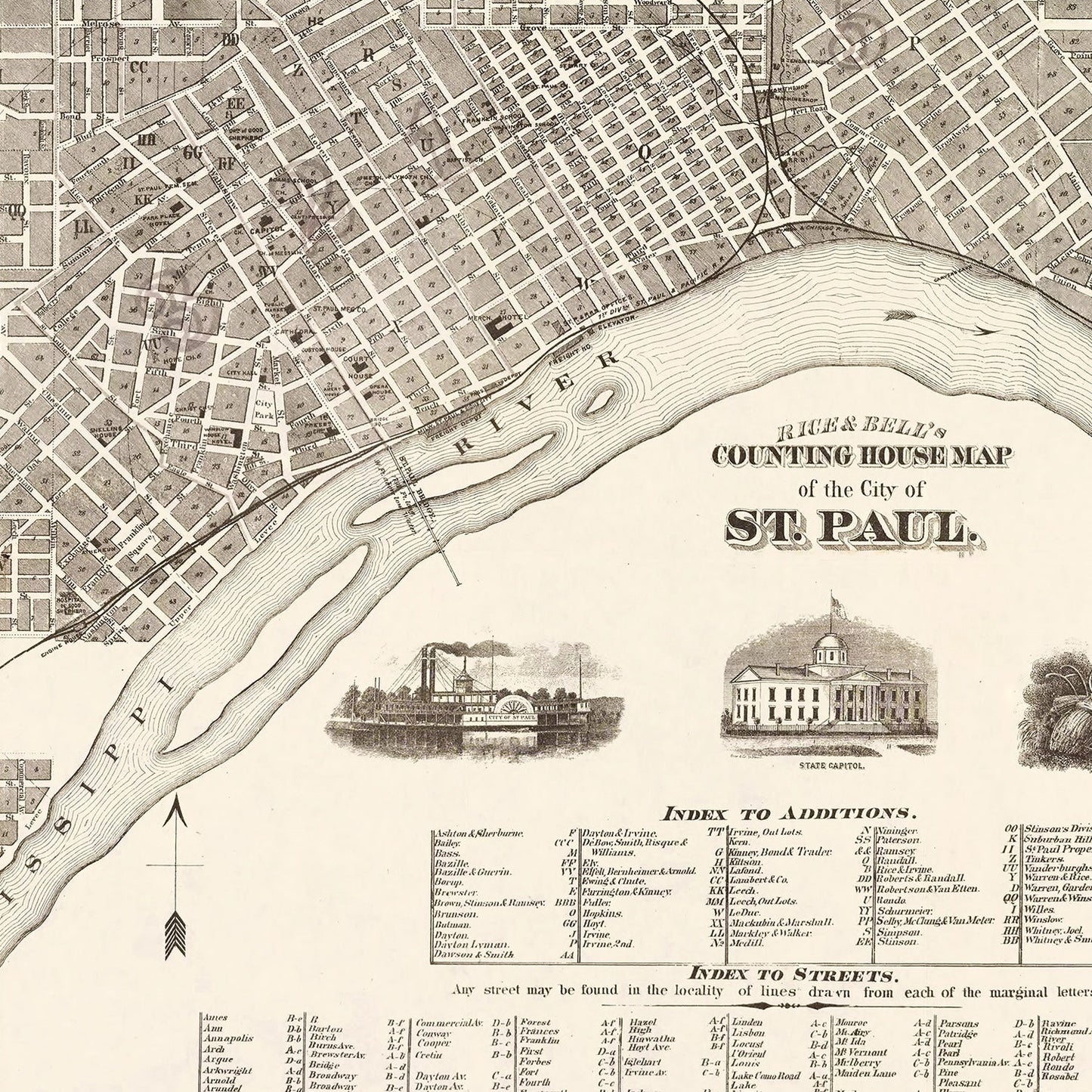 Vintage Map of St. Paul, Minnesota, 1869
