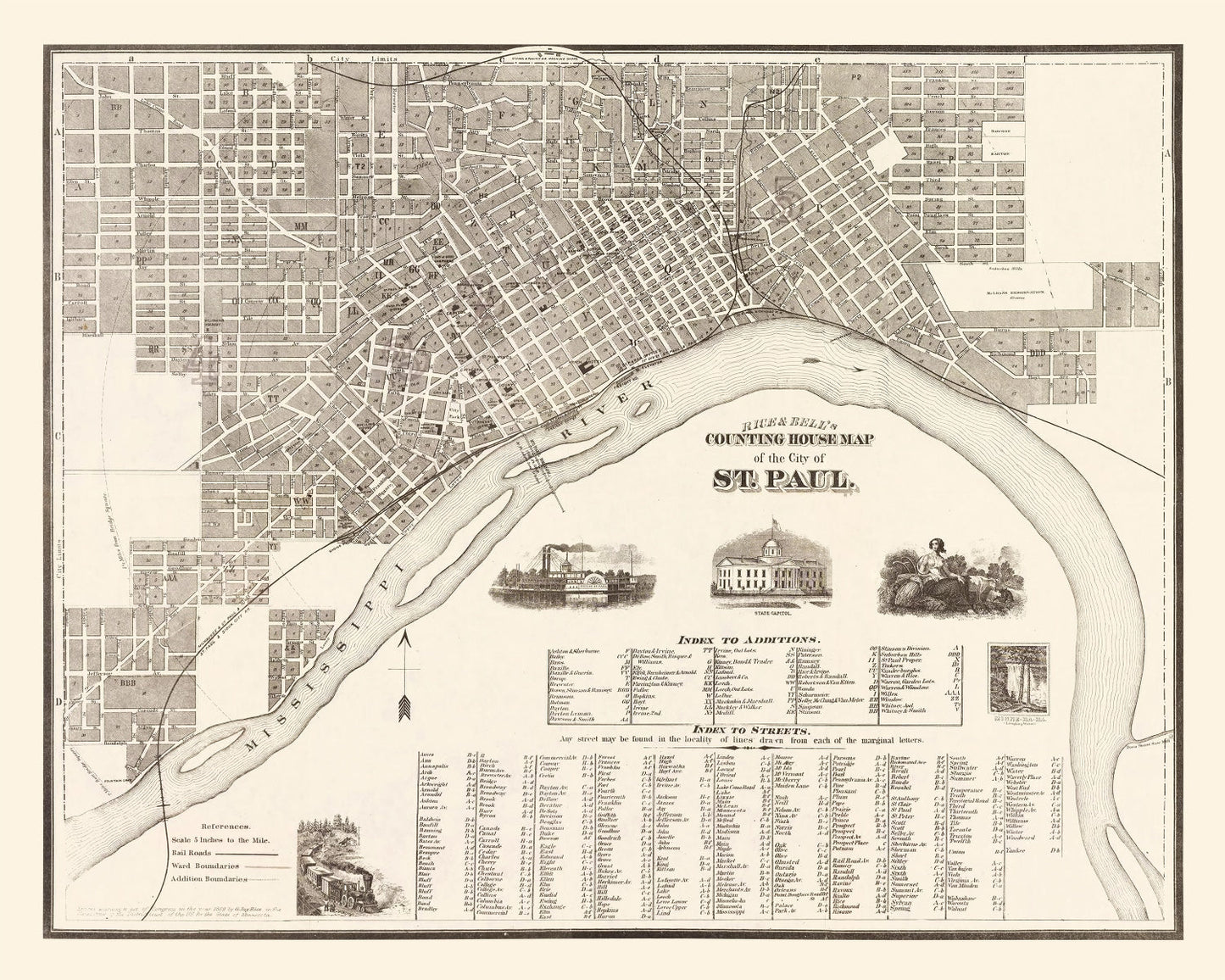 Vintage Map of St. Paul, Minnesota, 1869