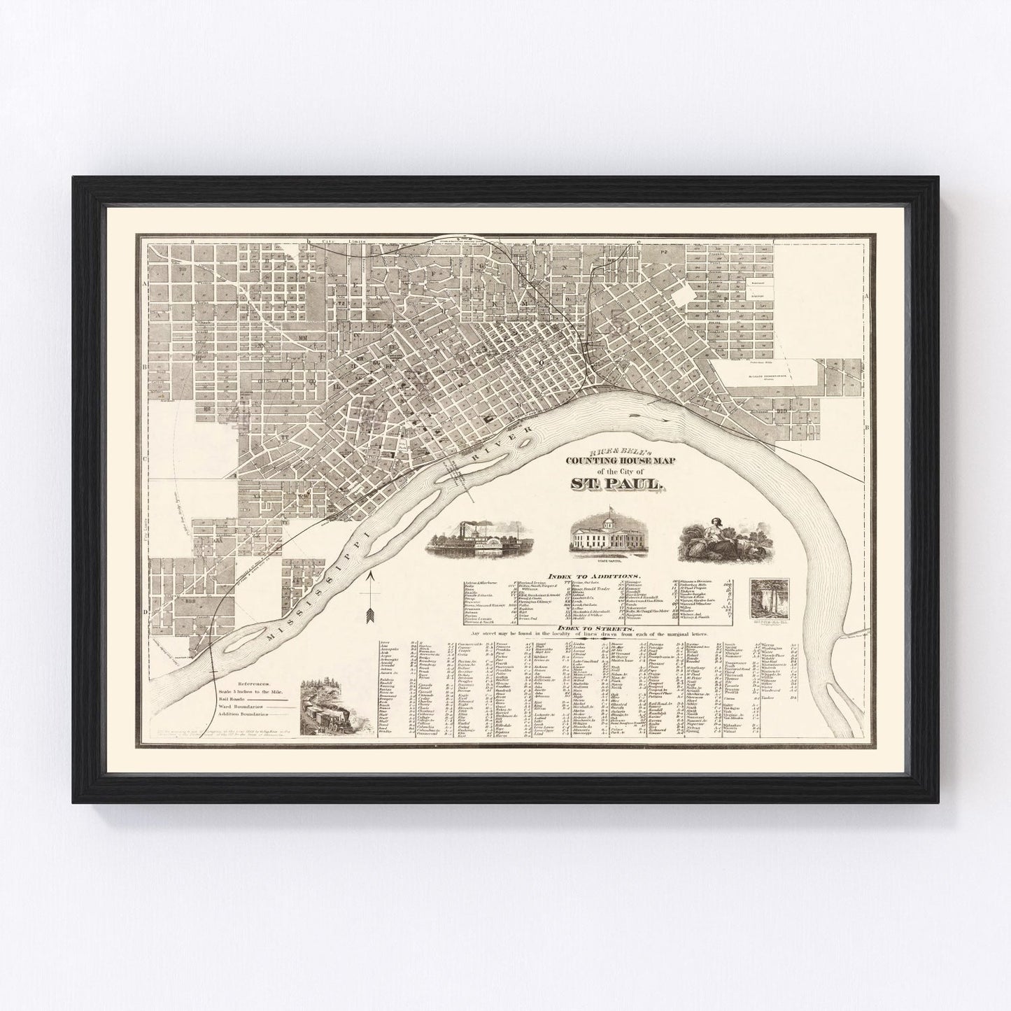 vintage map of St. Paul, Minnesota, 1869
