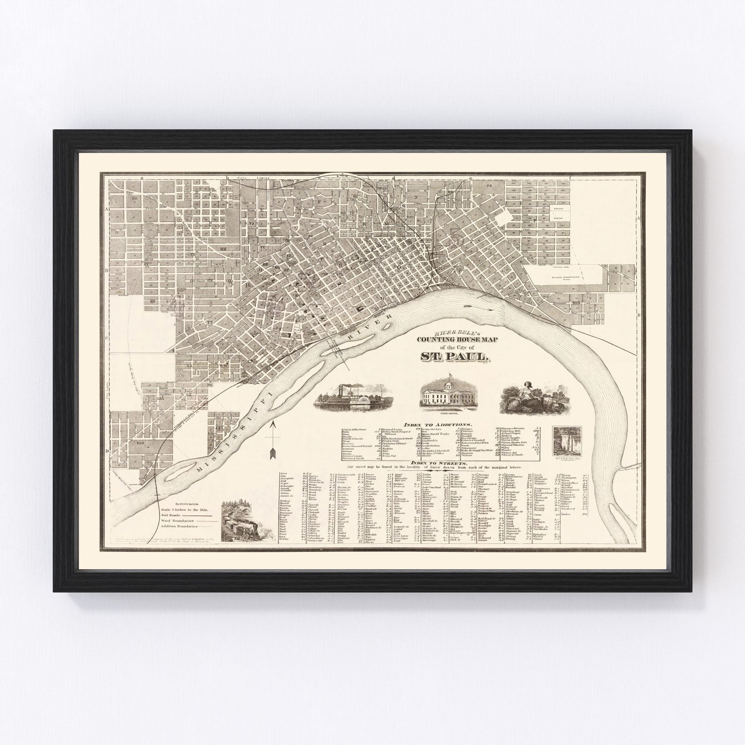vintage map of St. Paul, Minnesota, 1869