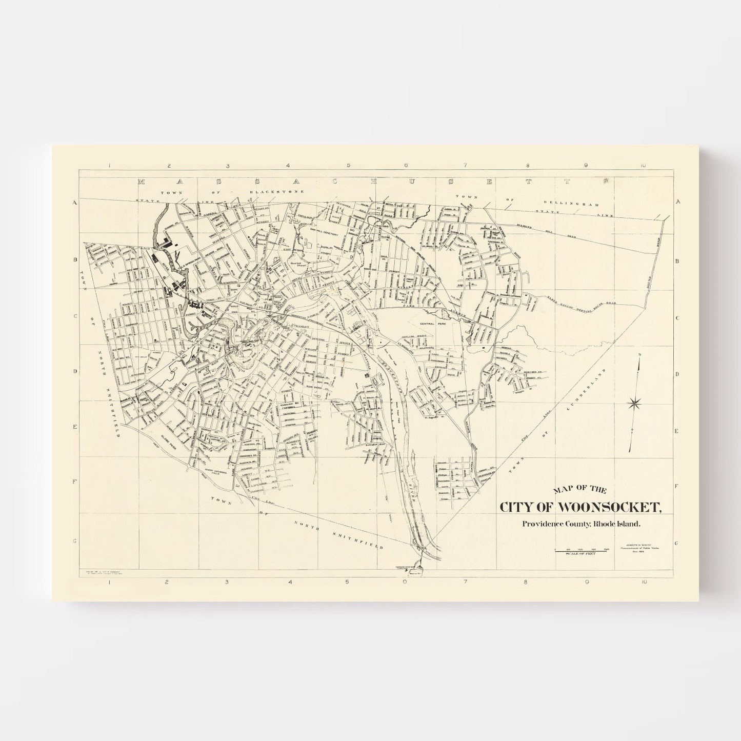Vintage Map of Woonsocket, Rhode Island 1929