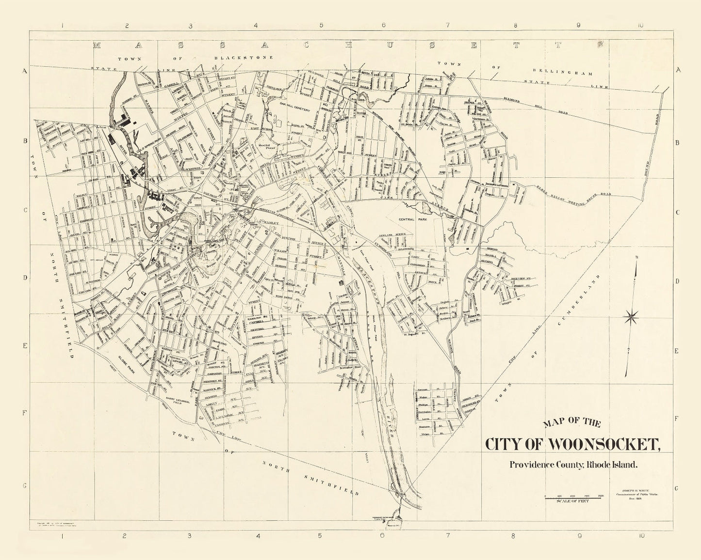 Vintage Map of Woonsocket, Rhode Island 1929