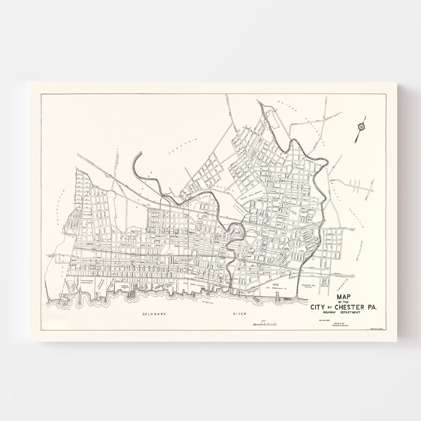 Vintage Map of Chester, Pennsylvania, 1929