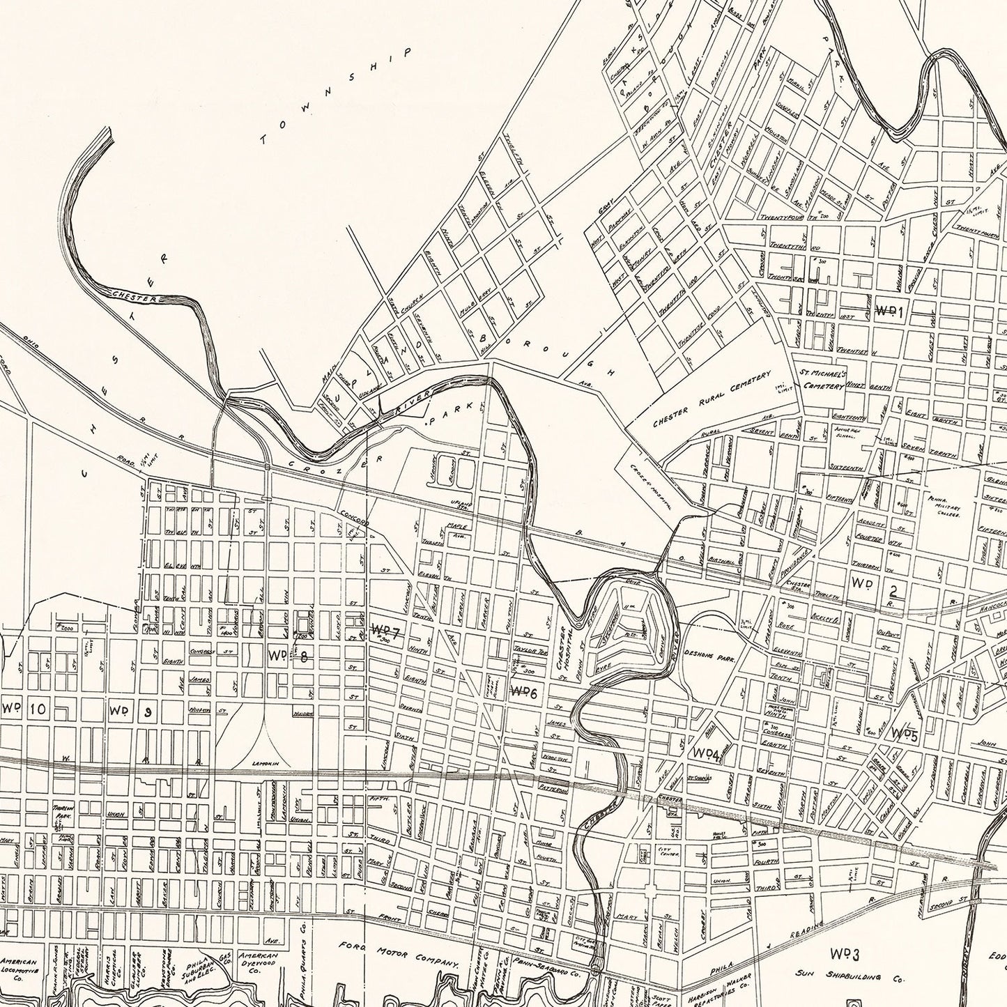 Vintage Map of Chester, Pennsylvania, 1929
