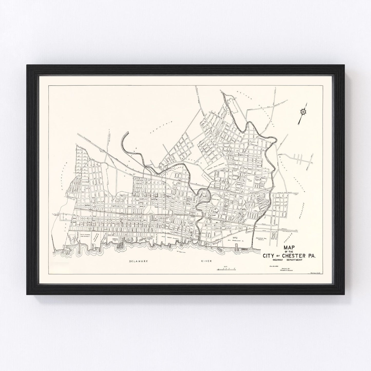 Vintage map of Chester, Pennsylvania, 1929, digitally restored