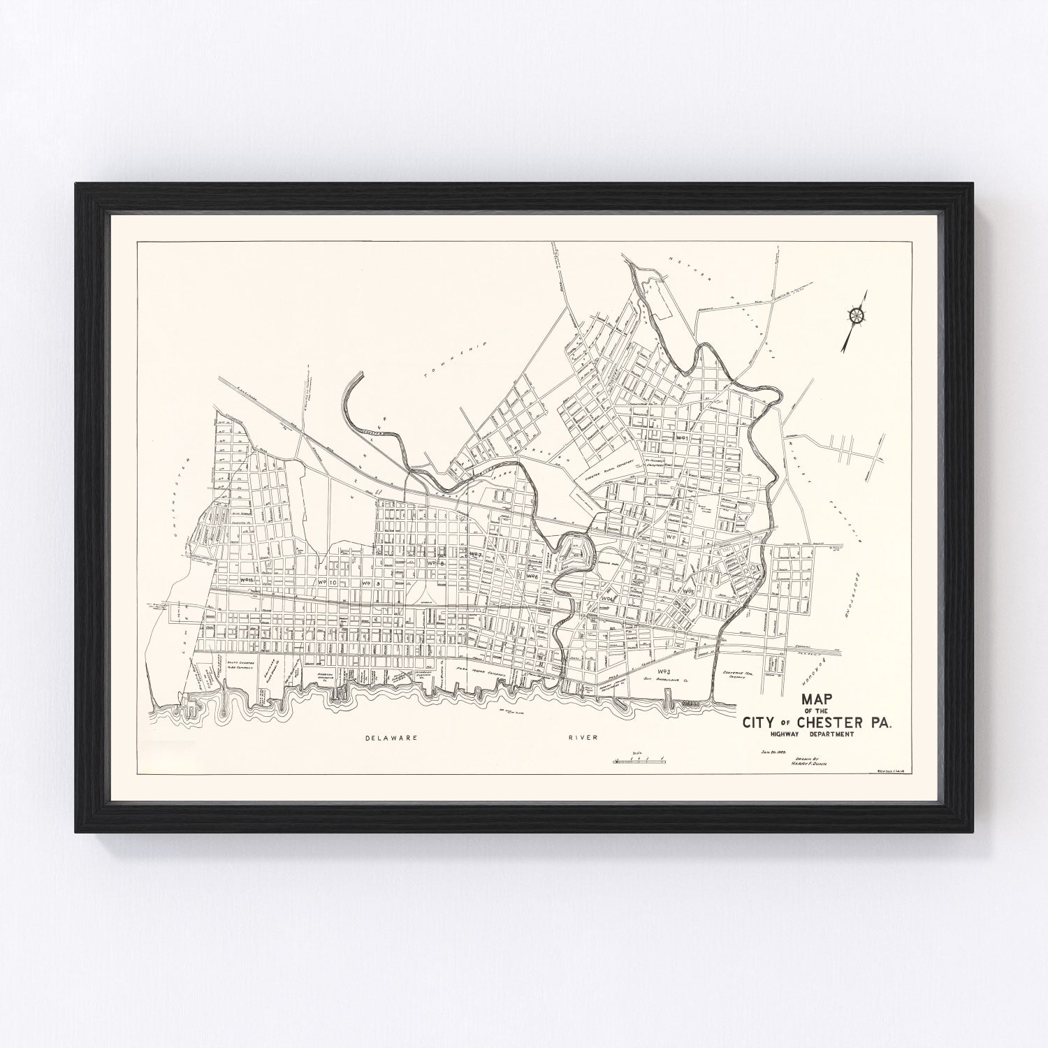 Vintage map of Chester, Pennsylvania, 1929, digitally restored