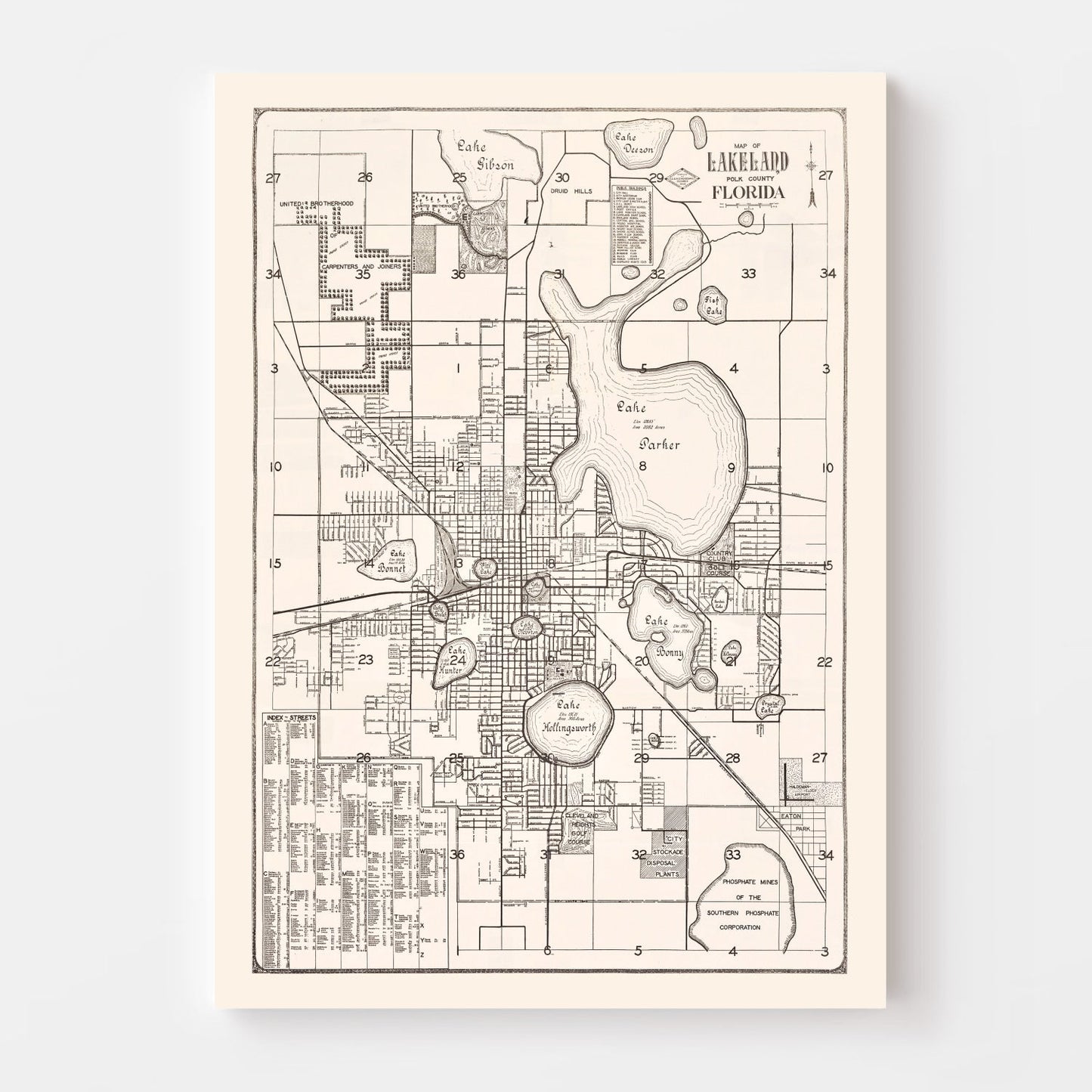 Vintage Map of Lakeland, Florida, 1929
