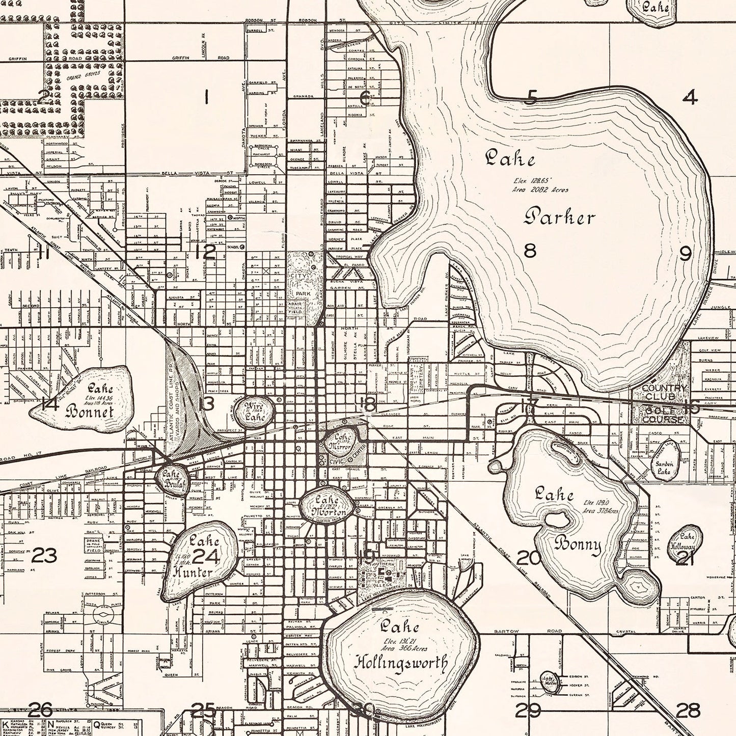 Vintage Map of Lakeland, Florida, 1929