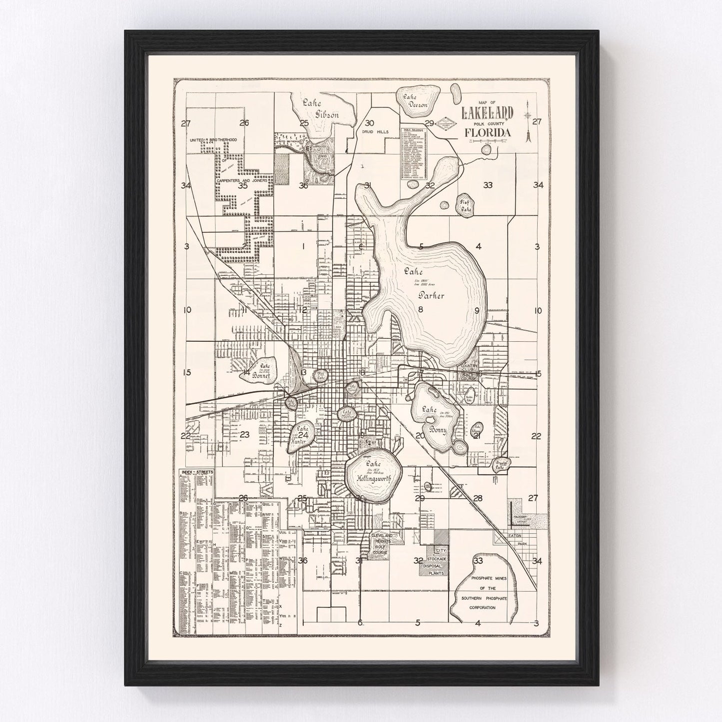 Vintage map of Lakeland, Florida, 1929