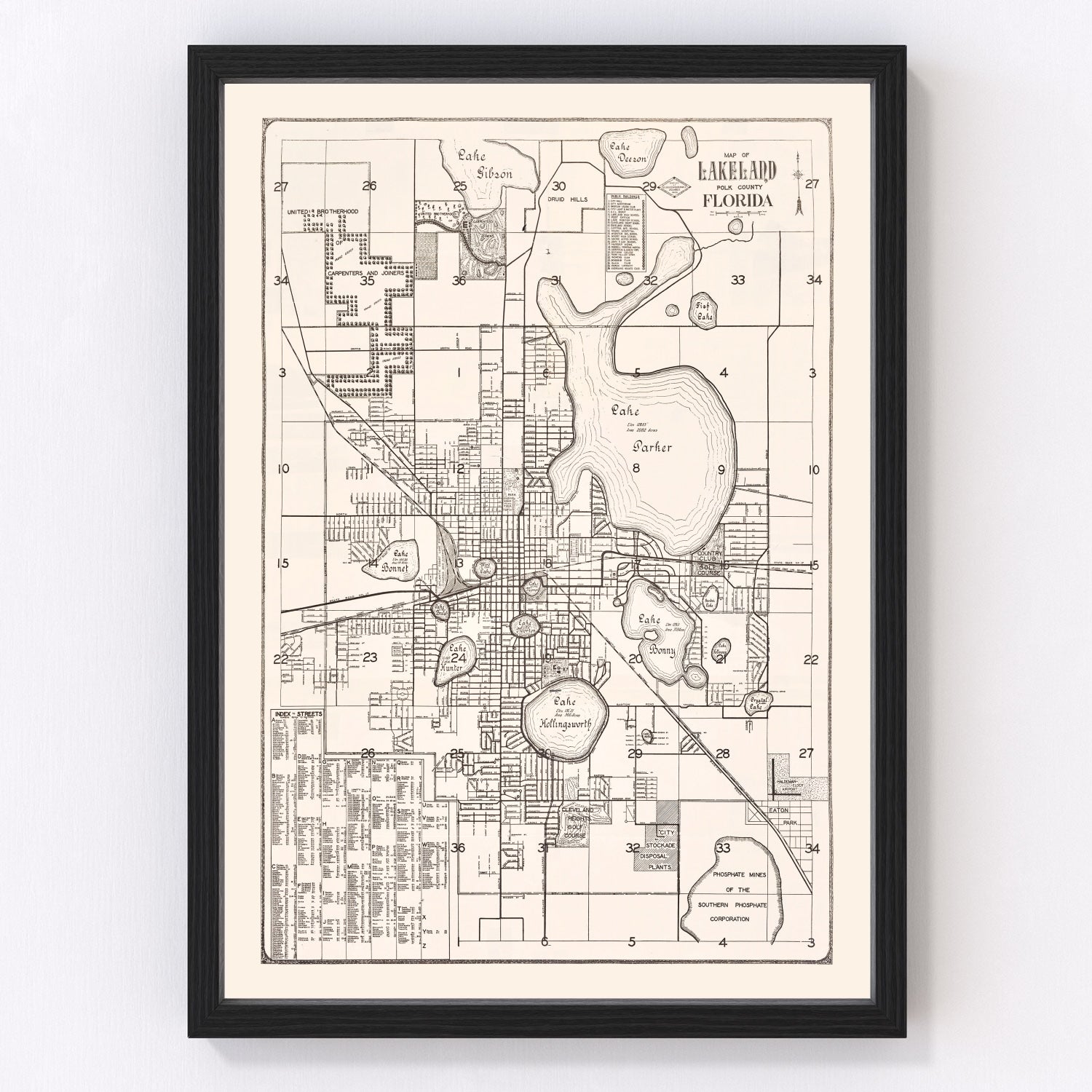 Vintage map of Lakeland, Florida, 1929